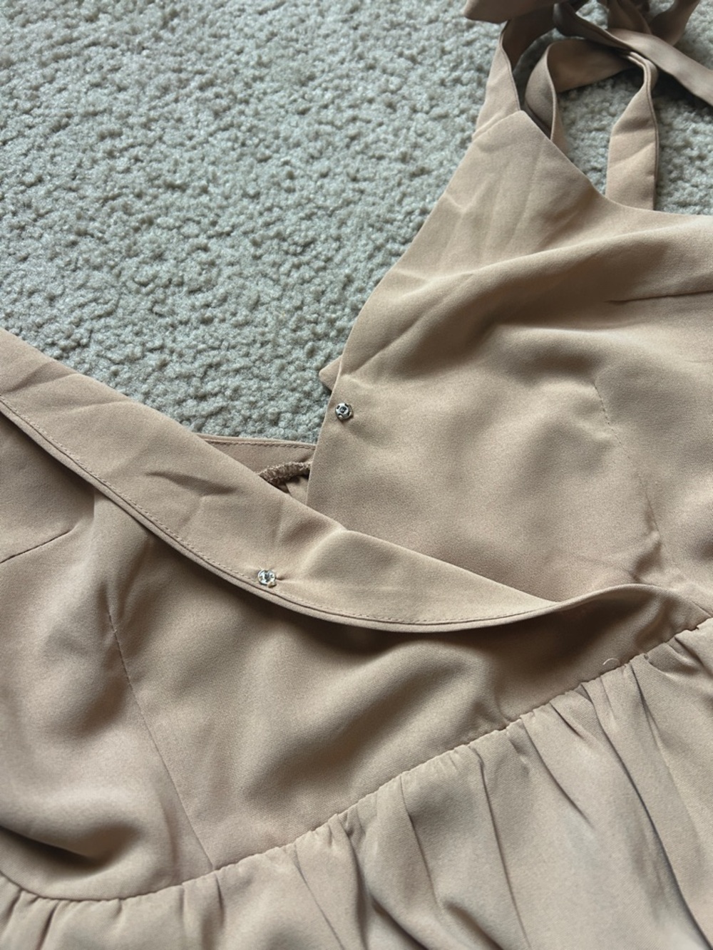 Tan Tie Strap Ruffle Hem Mini Dress - Picture 4 of 7
